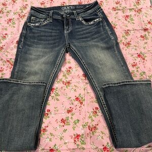 Grace in LA Blue Distressed Boot Cut Jeans